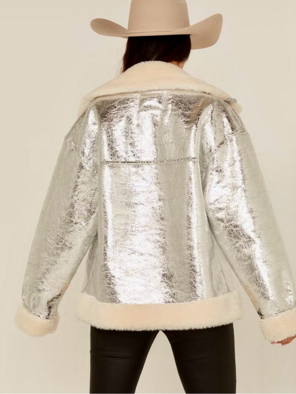 Blank NYC Metallic Silver Faux-Shearling Bomber Jacket - Picture 2 of 14
